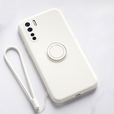 Ultra-thin Silicone Gel Soft Case Cover with Magnetic Finger Ring Stand T03 for Oppo K7 5G White