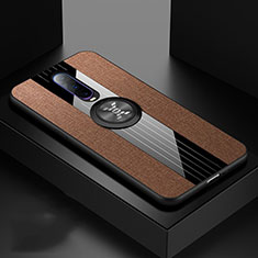 Ultra-thin Silicone Gel Soft Case Cover with Magnetic Finger Ring Stand T03 for Oppo R17 Pro Brown