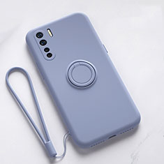 Ultra-thin Silicone Gel Soft Case Cover with Magnetic Finger Ring Stand T03 for Oppo Reno3 Gray
