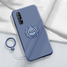 Ultra-thin Silicone Gel Soft Case Cover with Magnetic Finger Ring Stand T03 for Oppo Reno3 Pro Gray