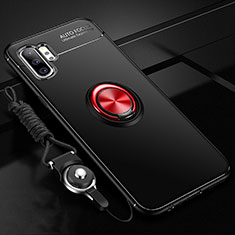 Ultra-thin Silicone Gel Soft Case Cover with Magnetic Finger Ring Stand T03 for Samsung Galaxy Note 10 Plus Red and Black
