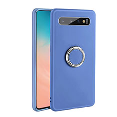 Ultra-thin Silicone Gel Soft Case Cover with Magnetic Finger Ring Stand T03 for Samsung Galaxy S10 5G Blue