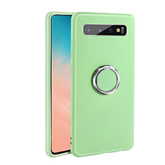 Ultra-thin Silicone Gel Soft Case Cover with Magnetic Finger Ring Stand T03 for Samsung Galaxy S10 5G Green