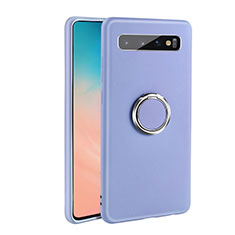 Ultra-thin Silicone Gel Soft Case Cover with Magnetic Finger Ring Stand T03 for Samsung Galaxy S10 5G Purple