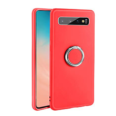 Ultra-thin Silicone Gel Soft Case Cover with Magnetic Finger Ring Stand T03 for Samsung Galaxy S10 5G Red