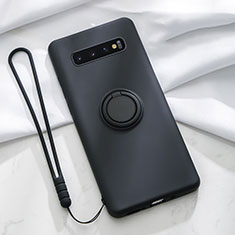 Ultra-thin Silicone Gel Soft Case Cover with Magnetic Finger Ring Stand T03 for Samsung Galaxy S10 Plus Black