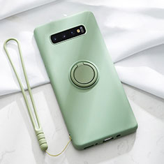 Ultra-thin Silicone Gel Soft Case Cover with Magnetic Finger Ring Stand T03 for Samsung Galaxy S10 Plus Green