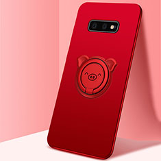 Ultra-thin Silicone Gel Soft Case Cover with Magnetic Finger Ring Stand T03 for Samsung Galaxy S10e Red