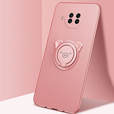 Ultra-thin Silicone Gel Soft Case Cover with Magnetic Finger Ring Stand T03 for Xiaomi Mi 10i 5G Rose Gold