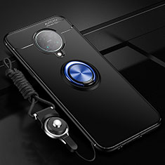 Ultra-thin Silicone Gel Soft Case Cover with Magnetic Finger Ring Stand T03 for Xiaomi Poco F2 Pro Blue and Black