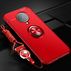 Ultra-thin Silicone Gel Soft Case Cover with Magnetic Finger Ring Stand T03 for Xiaomi Poco F2 Pro Red