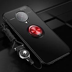 Ultra-thin Silicone Gel Soft Case Cover with Magnetic Finger Ring Stand T03 for Xiaomi Poco F2 Pro Red and Black