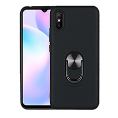 Ultra-thin Silicone Gel Soft Case Cover with Magnetic Finger Ring Stand T03 for Xiaomi Redmi 9A Black