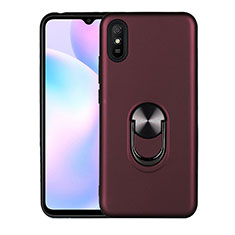 Ultra-thin Silicone Gel Soft Case Cover with Magnetic Finger Ring Stand T03 for Xiaomi Redmi 9i Red Wine