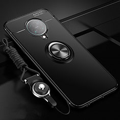Ultra-thin Silicone Gel Soft Case Cover with Magnetic Finger Ring Stand T03 for Xiaomi Redmi K30 Pro 5G Black