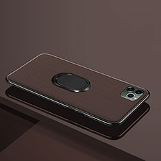 Ultra-thin Silicone Gel Soft Case Cover with Magnetic Finger Ring Stand T04 for Apple iPhone 11 Pro Brown