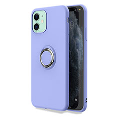 Ultra-thin Silicone Gel Soft Case Cover with Magnetic Finger Ring Stand T04 for Apple iPhone 11 Purple