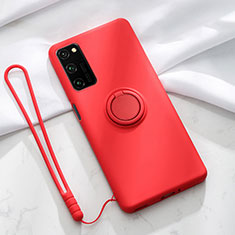 Ultra-thin Silicone Gel Soft Case Cover with Magnetic Finger Ring Stand T04 for Huawei Honor V30 5G Red