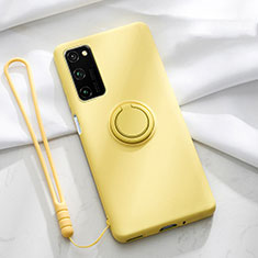 Ultra-thin Silicone Gel Soft Case Cover with Magnetic Finger Ring Stand T04 for Huawei Honor V30 5G Yellow
