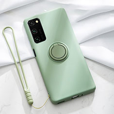 Ultra-thin Silicone Gel Soft Case Cover with Magnetic Finger Ring Stand T04 for Huawei Honor View 30 5G Cyan