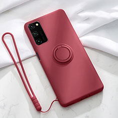 Ultra-thin Silicone Gel Soft Case Cover with Magnetic Finger Ring Stand T04 for Huawei Honor View 30 5G Red Wine