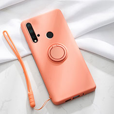 Ultra-thin Silicone Gel Soft Case Cover with Magnetic Finger Ring Stand T04 for Huawei Nova 5i Orange