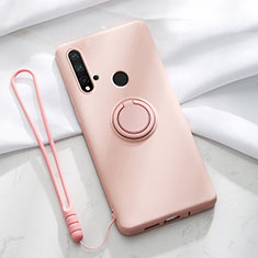 Ultra-thin Silicone Gel Soft Case Cover with Magnetic Finger Ring Stand T04 for Huawei Nova 5i Pink
