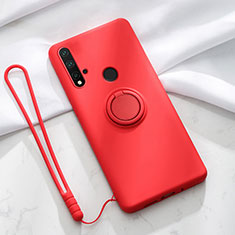Ultra-thin Silicone Gel Soft Case Cover with Magnetic Finger Ring Stand T04 for Huawei Nova 5i Red