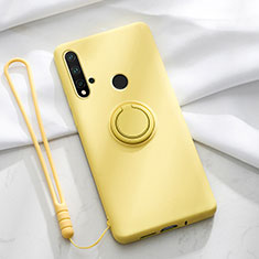 Ultra-thin Silicone Gel Soft Case Cover with Magnetic Finger Ring Stand T04 for Huawei Nova 5i Yellow