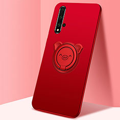 Ultra-thin Silicone Gel Soft Case Cover with Magnetic Finger Ring Stand T04 for Huawei Nova 5T Red