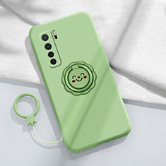 Ultra-thin Silicone Gel Soft Case Cover with Magnetic Finger Ring Stand T04 for Huawei Nova 7 SE 5G Cyan