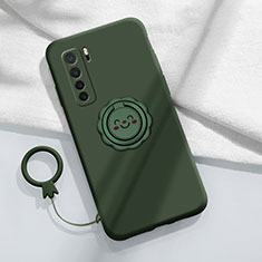 Ultra-thin Silicone Gel Soft Case Cover with Magnetic Finger Ring Stand T04 for Huawei Nova 7 SE 5G Green