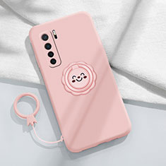 Ultra-thin Silicone Gel Soft Case Cover with Magnetic Finger Ring Stand T04 for Huawei Nova 7 SE 5G Pink