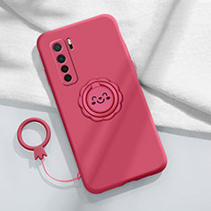 Ultra-thin Silicone Gel Soft Case Cover with Magnetic Finger Ring Stand T04 for Huawei Nova 7 SE 5G Red Wine