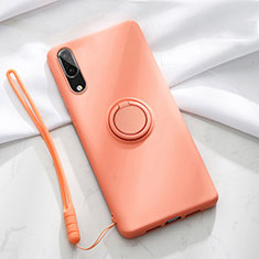 Ultra-thin Silicone Gel Soft Case Cover with Magnetic Finger Ring Stand T04 for Huawei P20 Orange