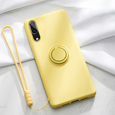 Ultra-thin Silicone Gel Soft Case Cover with Magnetic Finger Ring Stand T04 for Huawei P20 Yellow