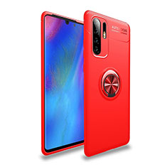 Ultra-thin Silicone Gel Soft Case Cover with Magnetic Finger Ring Stand T04 for Huawei P30 Pro Red