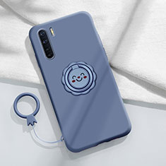 Ultra-thin Silicone Gel Soft Case Cover with Magnetic Finger Ring Stand T04 for Oppo A91 Gray