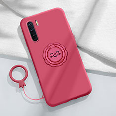 Ultra-thin Silicone Gel Soft Case Cover with Magnetic Finger Ring Stand T04 for Oppo A91 Red Wine