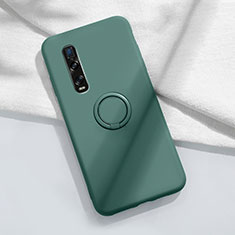 Ultra-thin Silicone Gel Soft Case Cover with Magnetic Finger Ring Stand T04 for Oppo Find X2 Pro Green