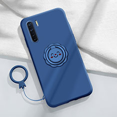 Ultra-thin Silicone Gel Soft Case Cover with Magnetic Finger Ring Stand T04 for Oppo K7 5G Blue