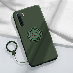 Ultra-thin Silicone Gel Soft Case Cover with Magnetic Finger Ring Stand T04 for Oppo Reno3 Green