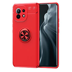 Ultra-thin Silicone Gel Soft Case Cover with Magnetic Finger Ring Stand T04 for Xiaomi Mi 11 Lite 5G Red