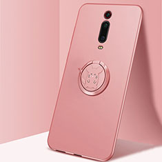 Ultra-thin Silicone Gel Soft Case Cover with Magnetic Finger Ring Stand T04 for Xiaomi Mi 9T Pink