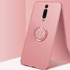 Ultra-thin Silicone Gel Soft Case Cover with Magnetic Finger Ring Stand T04 for Xiaomi Mi 9T Pro Pink