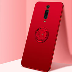 Ultra-thin Silicone Gel Soft Case Cover with Magnetic Finger Ring Stand T04 for Xiaomi Mi 9T Red