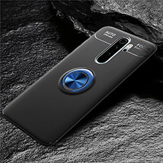 Ultra-thin Silicone Gel Soft Case Cover with Magnetic Finger Ring Stand T04 for Xiaomi Redmi Note 8 Pro Blue and Black