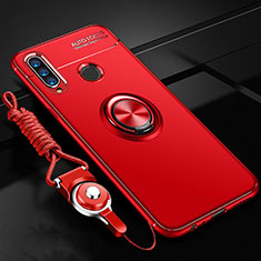 Ultra-thin Silicone Gel Soft Case Cover with Magnetic Finger Ring Stand T05 for Huawei Honor 20E Red