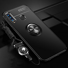 Ultra-thin Silicone Gel Soft Case Cover with Magnetic Finger Ring Stand T05 for Huawei Honor 20i Black