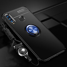 Ultra-thin Silicone Gel Soft Case Cover with Magnetic Finger Ring Stand T05 for Huawei P Smart+ Plus (2019) Blue and Black